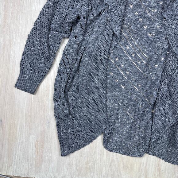 Torrid Gray Pointelle Cardigan Curved Hem Open Front Cardigan Sweater Plus 3X - Picture 4 of 14